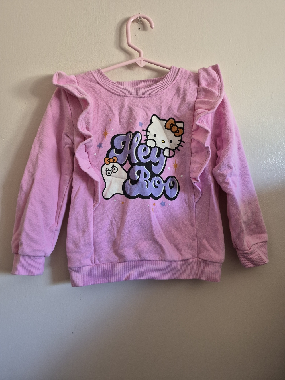 Hello Kitty Pink Ruffle Sweatshirt with 'Hey Boo' Graphic